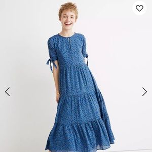 Madewell Tie-Sleeve Tiered Midi Dress in Calico Floral